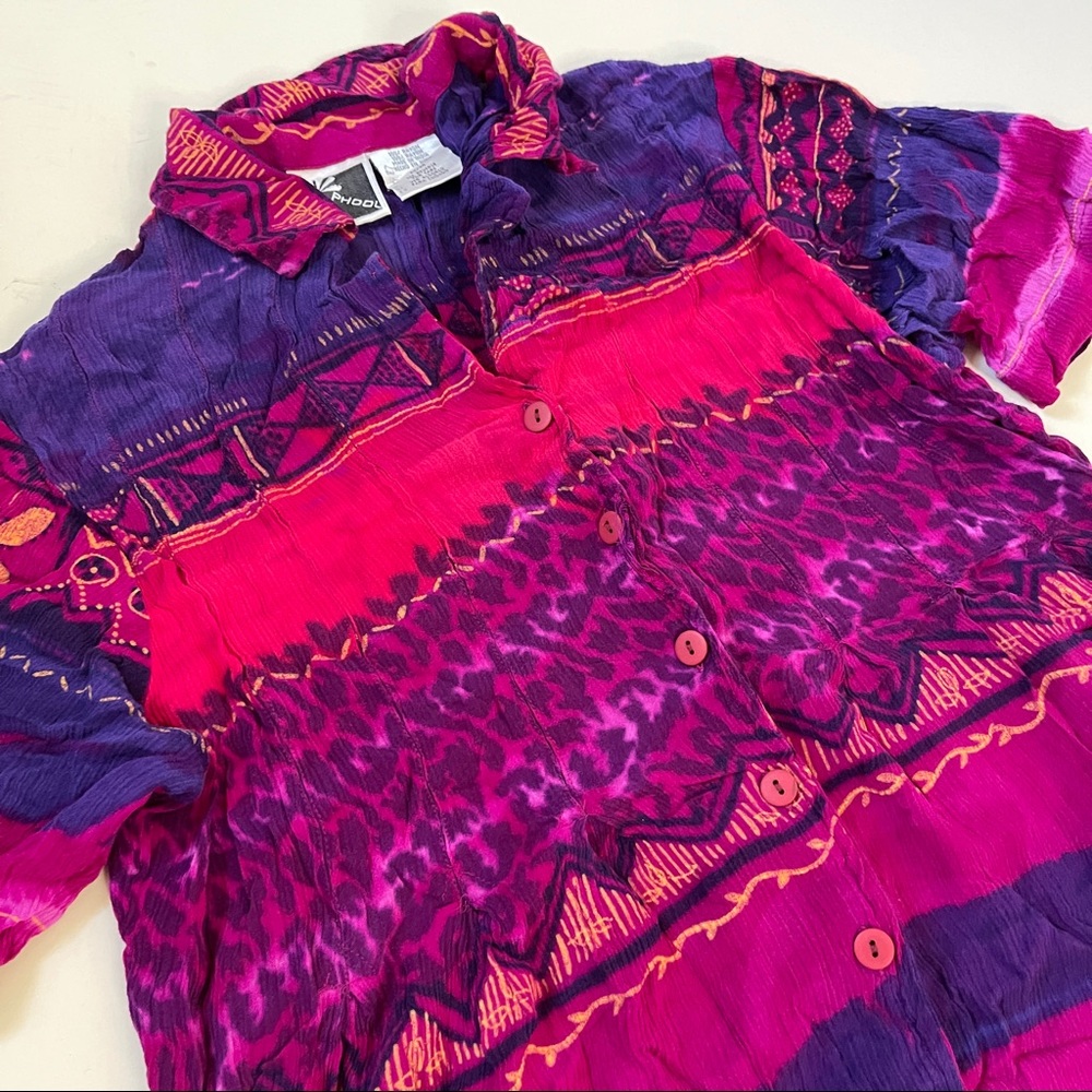 Y2K 90s Phool Magenta Tropical Short Sleeve Floral Maxi Dress size M button down - Picture 5 of 6